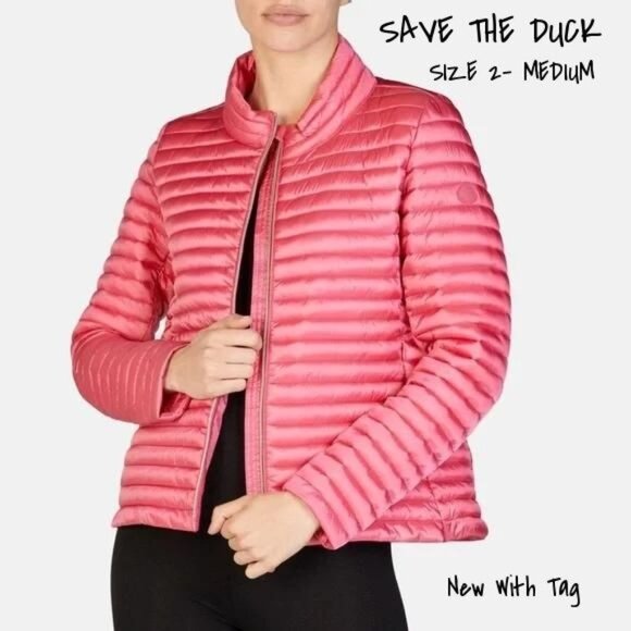 Save The Duck Puffer Coat Jacket Pink Women's Size 2 Medium Logo New With Tag - Picture 1 of 3